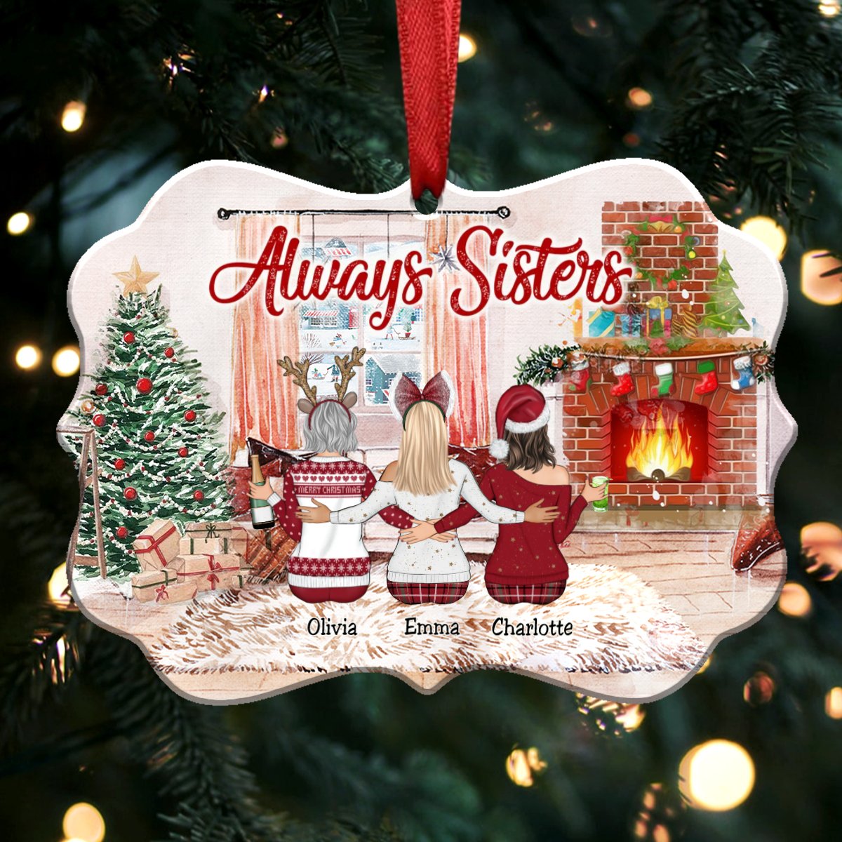 Up to 9 Women - Xmas Ornament - Always Sisters (Ver4) - Personalized Christmas Ornament - Makezbright Gifts