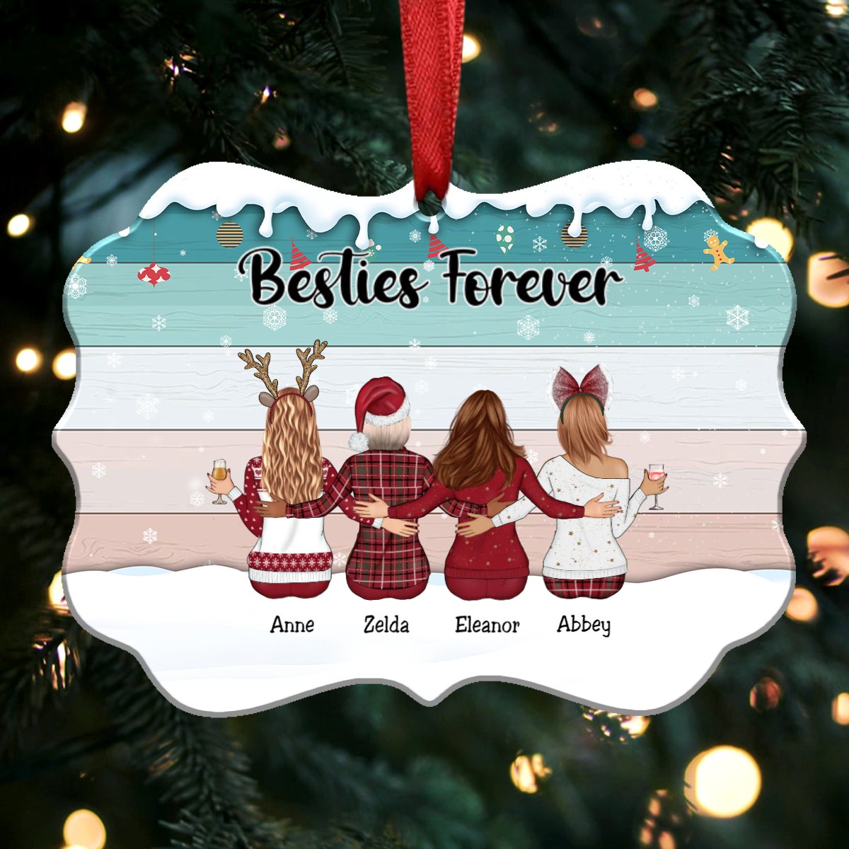 Up to 9 Women - Xmas Ornament - Besties Forever - Personalized Christmas Ornament - ver 2 - Makezbright Gifts