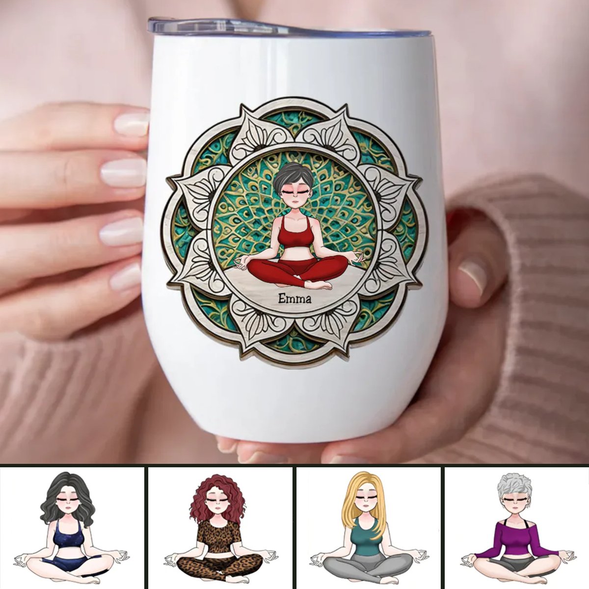 Yoga Lovers - Yoga Mandala - Personalized Wine Tumbler - Makezbright Gifts