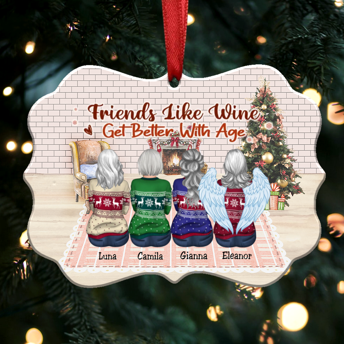 Friends Like Wine Get Better With Age -Personalized Christmas Ornament - Makezbright Gifts